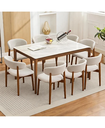 homfan Set of 8 Mid-Century Modern Dining Chairs, Linen Upholstered Seats, Sturdy Wood Legs, Ergonomic, Comfortable, Stylish