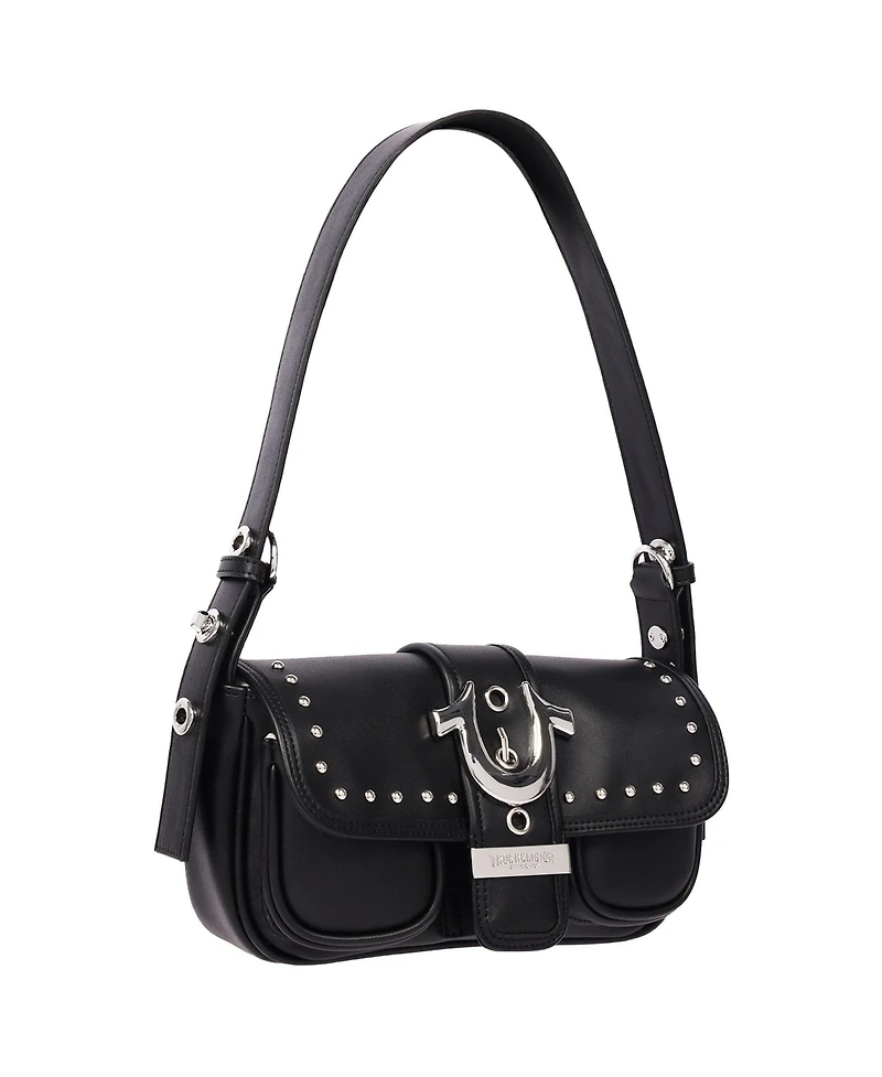 True Religion Women's Smooth Moto Studded Shoulder Bag