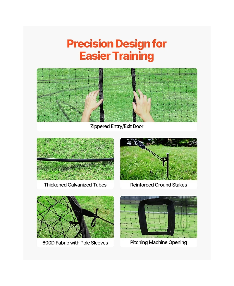 Freestanding Baseball Batting Cage, 19.9 x 12 x 8.2 ft Steel Frame Net with Pitching Machine Opening