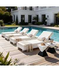 Asagikoiai 6 Position Acacia Solid Wood Outdoor Chaise Lounge with 3 Fold Cushion