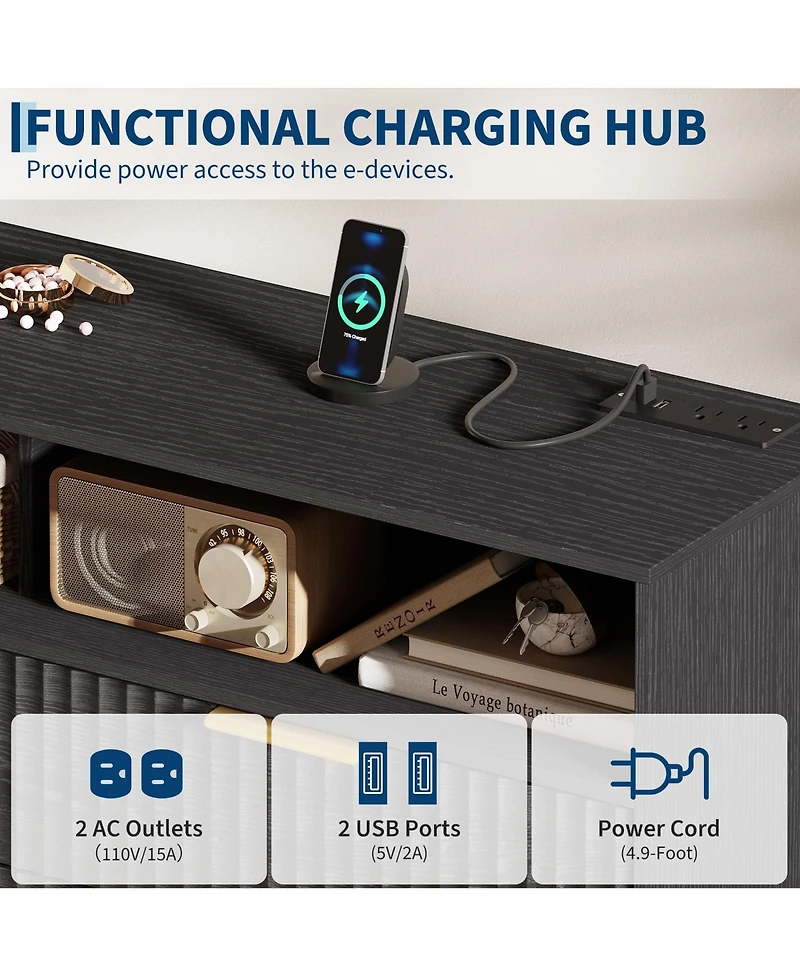 homfan Modern 6 Drawer Fluted Dresser with Led Lights and Charging Station, Wide Storage Cabinet Handles, Luxury Chest for Bedroom or Living Room