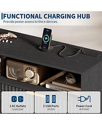 homfan Modern 6 Drawer Fluted Dresser with Led Lights and Charging Station, Wide Storage Cabinet Handles, Luxury Chest for Bedroom or Living Room