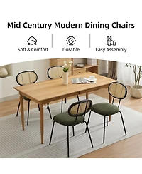 homfan Dining Chairs Set of 6, Mid-Century Modern Velvet Upholstered Dining Room Chairs with Rattan Backrest Metal Legs, Perfect