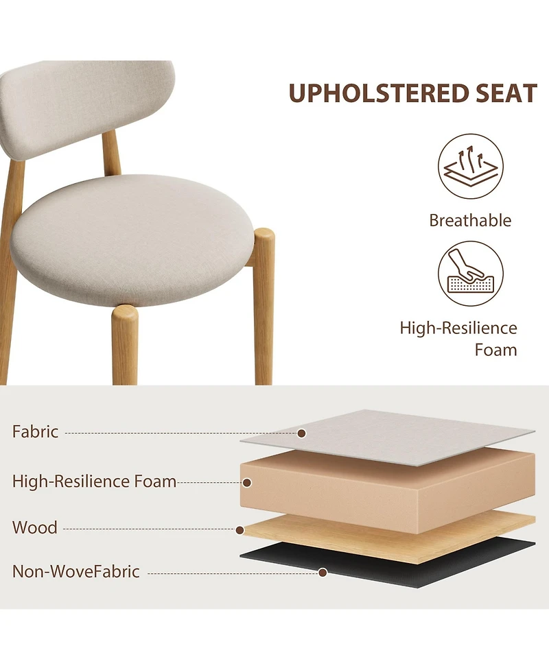 homfan Wooden Dining Chairs Set of 4,Modern Fabric Upholstered Kitchen Chairs with Wood Legs, Farmhouse Side Chairs for Dining Room Kitchen Vanity