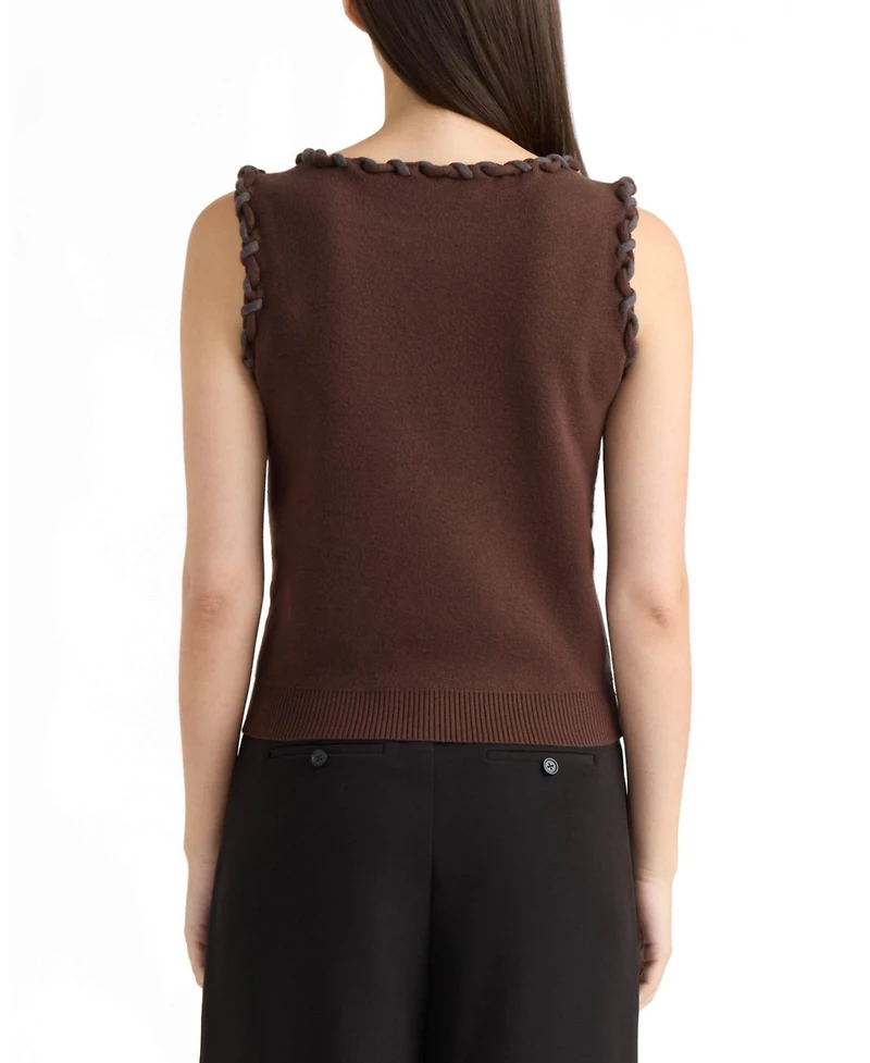 Ellen Tracy Women's Braided Trim Sleeveless Sweater