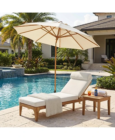 Asagikoiai Outdoor Acacia Wood Chaise Lounge, Patio Sun Lounger Recliner with Pillow and Cushion