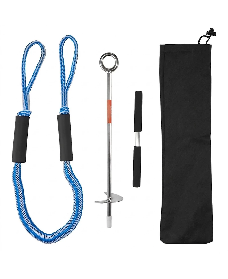 Sevorley Screw-In Sand Anchor, 18 in Stainless Steel Beach Auger Anchor with Spiral Blade and Bungee Rope