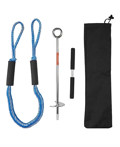 Sevorley Screw-In Sand Anchor, 18 in Stainless Steel Beach Auger Anchor with Spiral Blade and Bungee Rope
