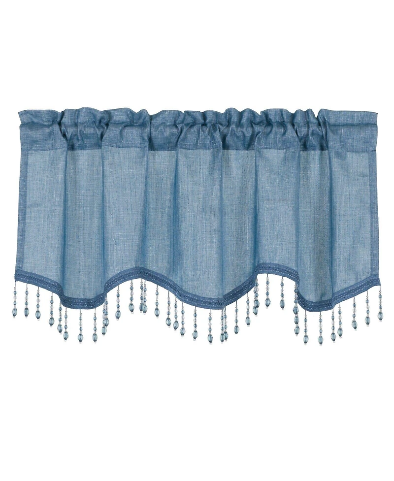 Kate Aurora Gina Complete 4 Piece Blue Metallic Sheer Window Curtains And Beaded Valances Set