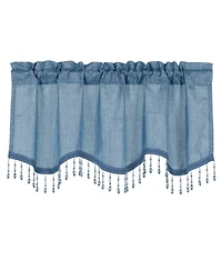 Kate Aurora Gina Complete 4 Piece Blue Metallic Sheer Window Curtains And Beaded Valances Set