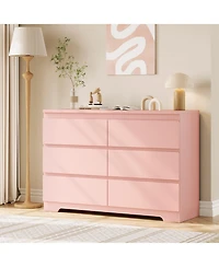 homfan Modern Wide Wooden 6 Drawer Double Dresser, Deep Storage Chest, Anti-Tip, Elegant Organizer for Bedroom, Girls, Nursery, Entryway