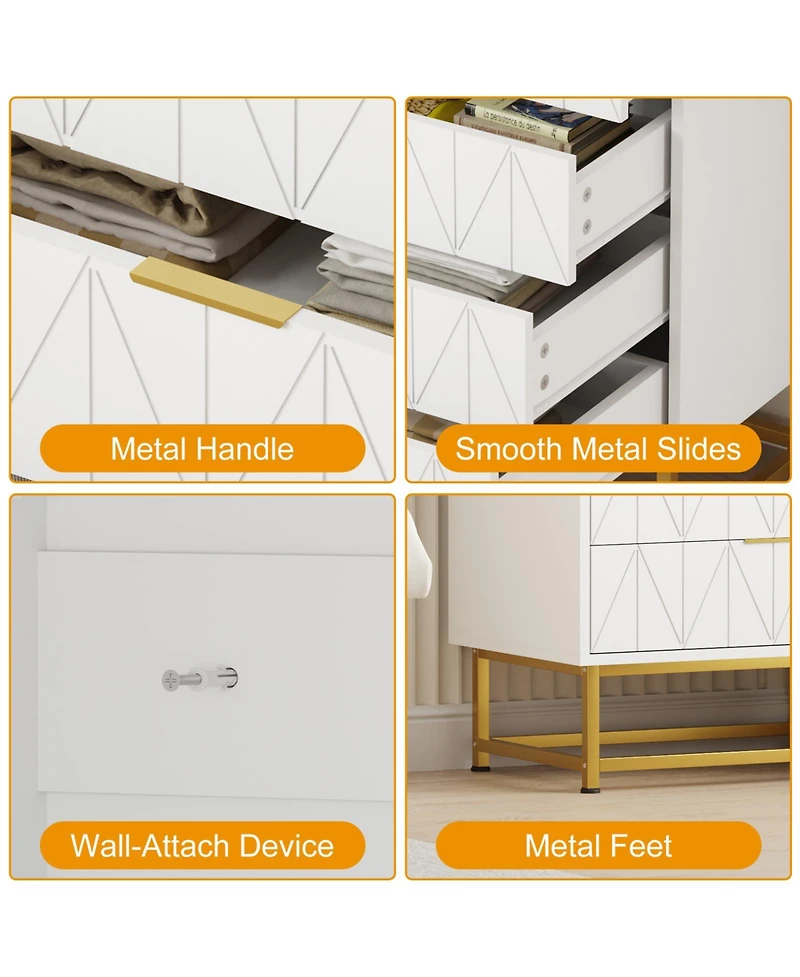 homfan Modern Wide Storage 4 Drawer Dresser Chest, Sturdy Wood Cabinet with Metal Legs, Bedroom and Living Room Furniture, Tall Organizer for Hallway
