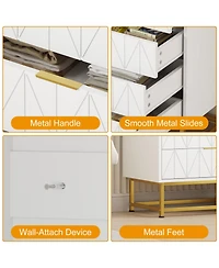 homfan Modern Wide Storage 4 Drawer Dresser Chest, Sturdy Wood Cabinet with Metal Legs, Bedroom and Living Room Furniture, Tall Organizer for Hallway
