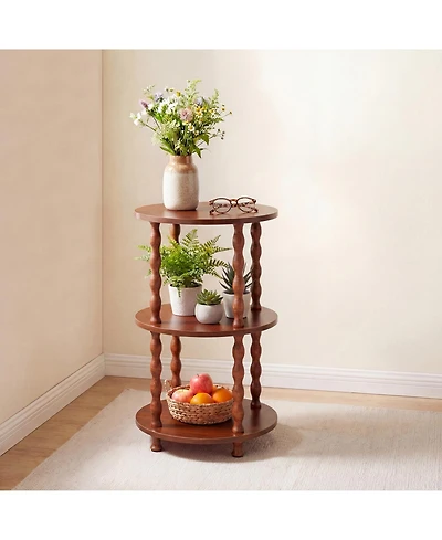homfan 3-Tier Round Side Table with Storage Shelf, Compact Vintage Accent Table for Living Room Bedroom Office Nursery Small Spaces, Easy Assembly