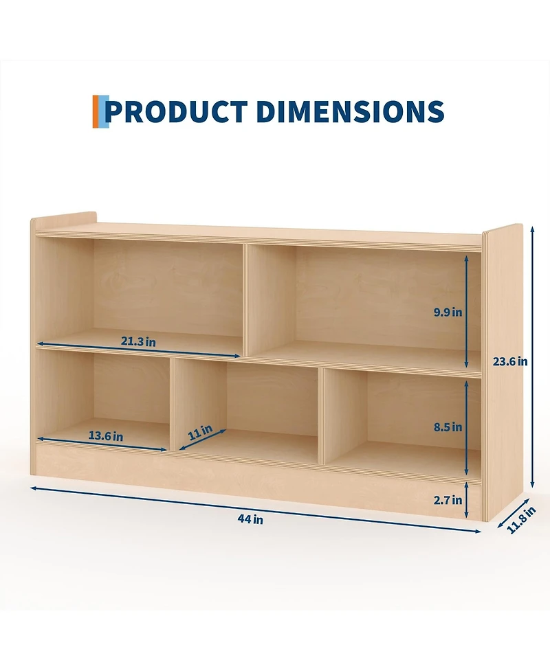 homfan Wooden Bookshelf, 5-Section 2-Tier Toy Storage Organizer, Open Shelving Kids Book Shelf for Playroom Nursery Classroom Kindergarten