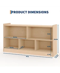 homfan Wooden Bookshelf, 5-Section 2-Tier Toy Storage Organizer, Open Shelving Kids Book Shelf for Playroom Nursery Classroom Kindergarten