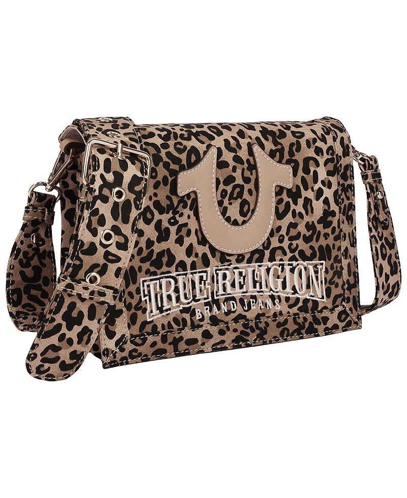 True Religion Women's Bling Logo Leopard Messenger Bag