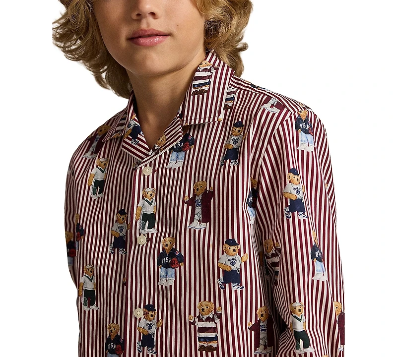 Polo Ralph Lauren Boys' 8-20 Bear Striped Cotton Shirt