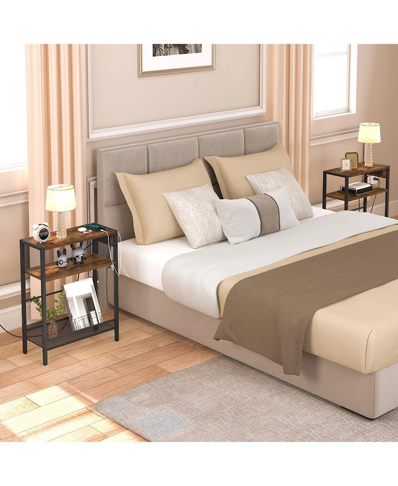 Slickblue Compact Side Table with Charging Station for Living Room or Bedroom