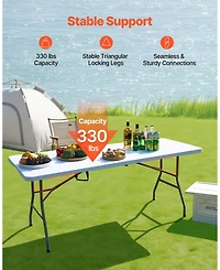 Sevorley 6 feet Fold-in-Half Utility Table with Carry Handle, Heavy Duty Plastic Folding Table, 330 lb Capacity