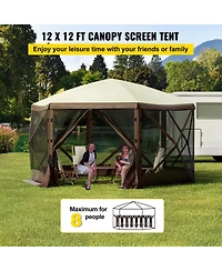 Sevorley Pop Up Gazebo Screen Tent, 12 x 12 feet 6-Sided Canopy with Mesh Windows
