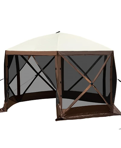 Sevorley Pop Up Gazebo Screen Tent, 12 x 12 feet 6-Sided Canopy with Mesh Windows
