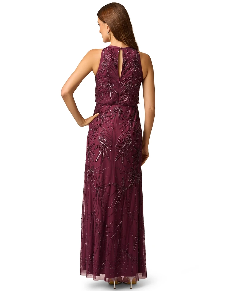 Adrianna Papell Women's Beaded Bloused-Waist Evening Gown