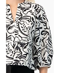 Ivonne Women's Graphic Brushstroke Floral Woven V-Neck Blouse