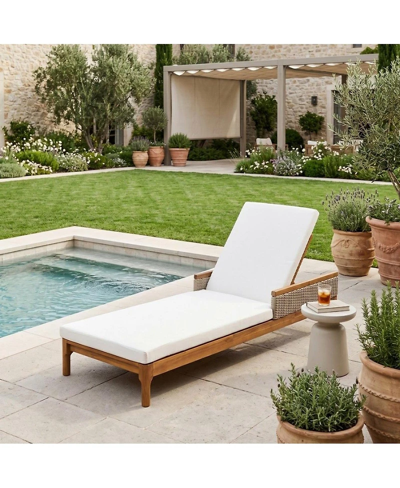 Asagikoiai Acacia Wood Outdoor Chaise Lounge, 4-Position Adjustable Patio Daybed