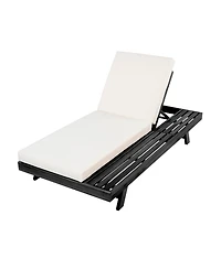 Asagikoiai Acacia Wood Chaise Lounge, Adjustable Outdoor Recliner with Water-Resistant Cushion