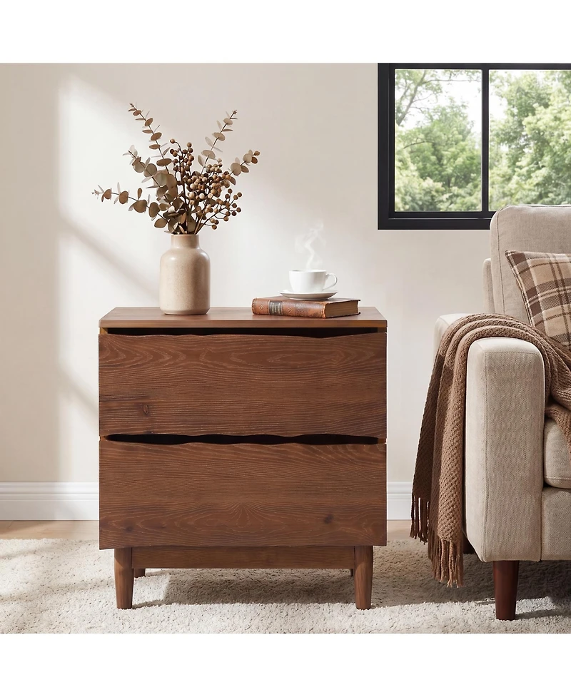 Tribesigns 2-Drawer Live-Edge Solid Wood Nightstand Set of 2, Mid-Century Modern Bedside Table with Storage, End Table
