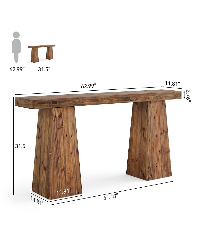 Tribesigns 63" Entryway Console Table, Solid Wood Sofa Table Behind Couch | Farmhouse Style, Narrow Design, Extra-wide Legs
