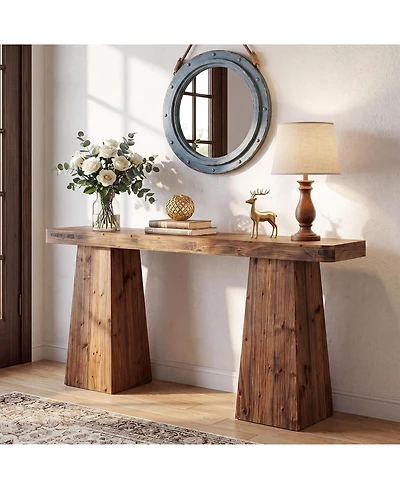 Tribesigns 63" Entryway Console Table, Solid Wood Sofa Table Behind Couch | Farmhouse Style, Narrow Design, Extra-wide Legs