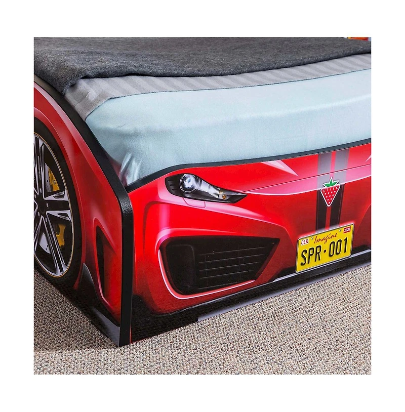 Cilek Kids Room Cilek Spyder Toddle-Size Race Car Bed, Red - Realistic 3D Graphics, License Plate