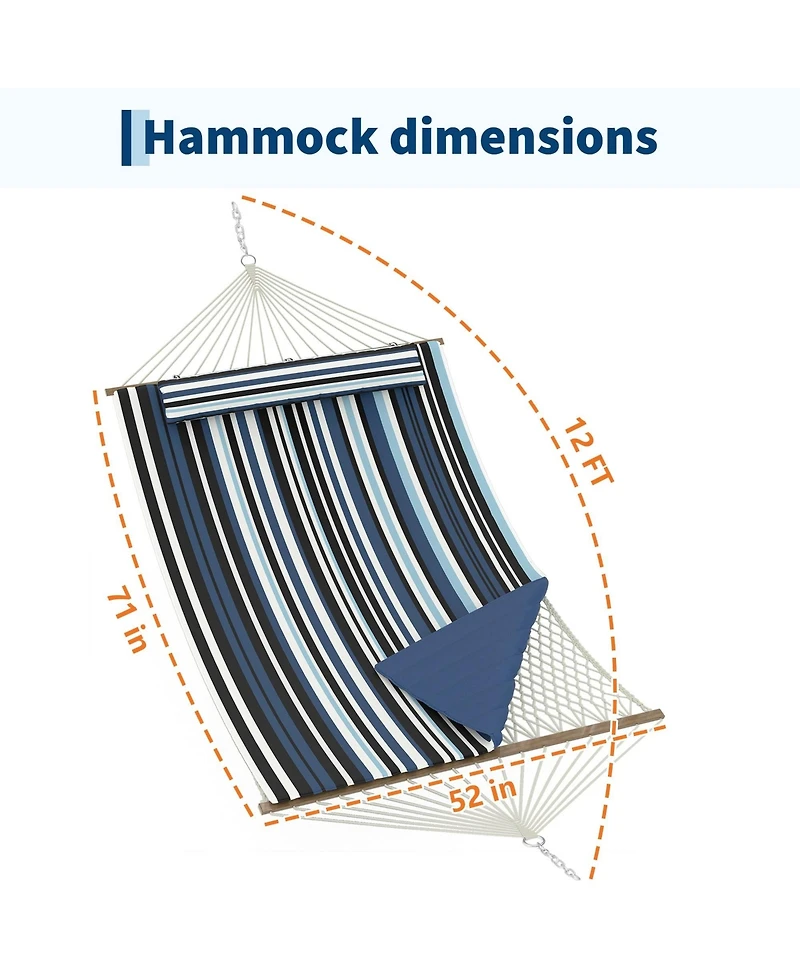 homfan Striped 12FEET Double Spreader Bar Hammock