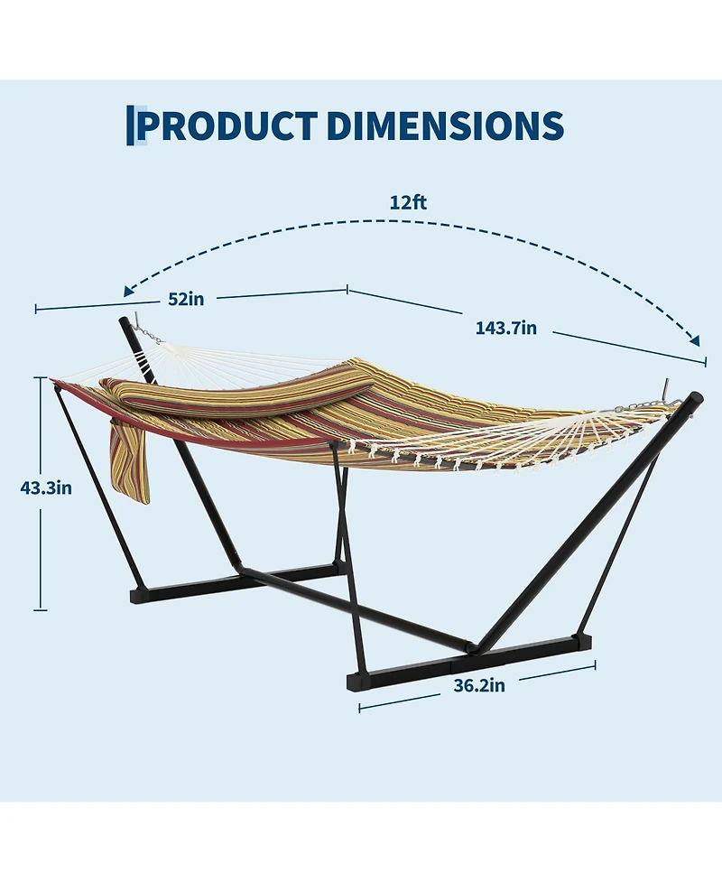 homfan Stripe Double Hammock Set – 450LBS, Freestanding with Pillows and Balance Rope for Patio or Yard