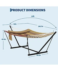 homfan Stripe Double Hammock Set – 450LBS, Freestanding with Pillows and Balance Rope for Patio or Yard