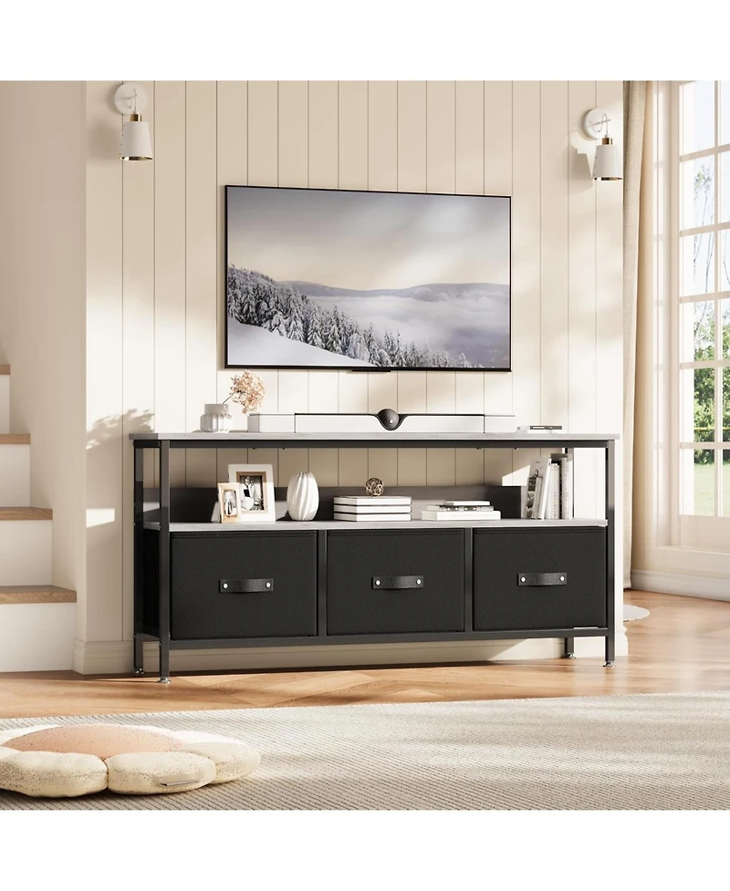homfan Tv Stand for Bedroom – 3-Drawer Entertainment Center with Open Shelf, Fits 32-55" TVs, Fabric Drawers