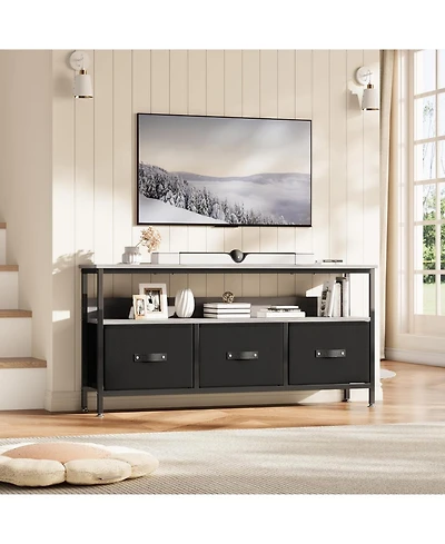 homfan Tv Stand for Bedroom – 3-Drawer Entertainment Center with Open Shelf, Fits 32-55" TVs, Fabric Drawers