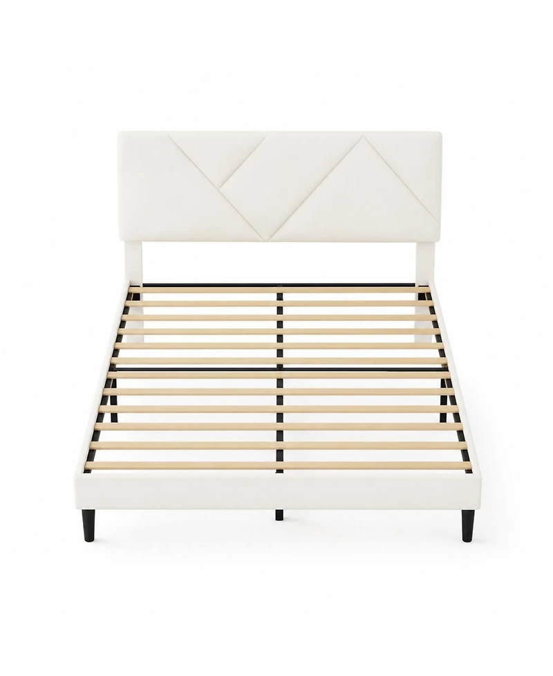 homfan Full Upholstered Bed Frame with Diamond-Quilted Headboard and Wood Slats, No Box Spring and Noise-Free