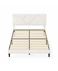 homfan Full Upholstered Bed Frame with Diamond-Quilted Headboard and Wood Slats, No Box Spring and Noise-Free