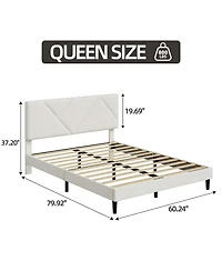 homfan Queen Upholstered Bed Frame with Diamond-Quilted Headboard and Wood Slats, No Box Spring and Noise-Free