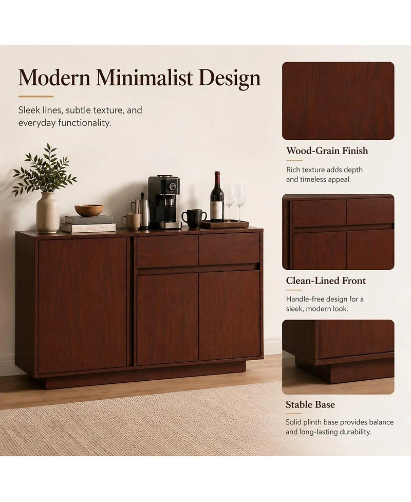 homfan 55 Inch Buffet Cabinet, 3 Doors and 2 Drawers, Sideboard, Coffee Bar Kitchen Cabinet for Kitchen, Living Room, Entryway