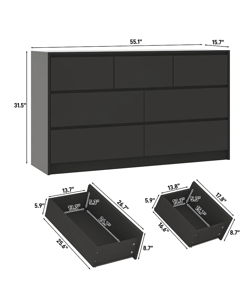 homfan Modern Handle-Free 7 Drawer Dresser, High Gloss Wood Chest for Bedroom Storage, Spacious Cabinet Living Room, Entryway, Hallway,