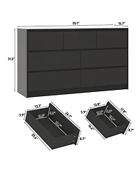 homfan Modern Handle-Free 7 Drawer Dresser, High Gloss Wood Chest for Bedroom Storage, Spacious Cabinet Living Room, Entryway, Hallway,