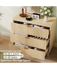 homfan Modern Set of 2 Chests of Drawers, 3 Drawers, Fluted Sides, Mid-Century Style, Made of Wood, Ideal for Living Room, Bedroom or Hallway