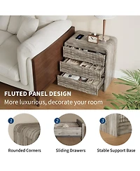 homfan Set of 2 Fluted Nightstands with Charging Station and 3 Drawers