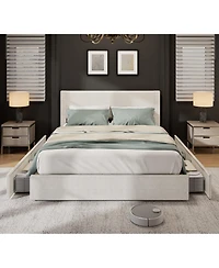 homfan Platform Bed Frame with 4 Storage Drawers, Corduroy Channel Tufted Headboard Bed Frame with Strong Wooden Slat Support, No Box Spring Needed