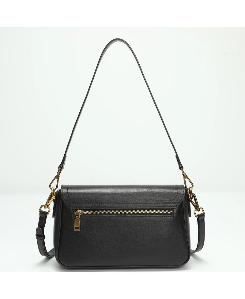 Susu Women's Mila Leather Shoulder Bag Convertible Crossbody Purse with Gold Hardware