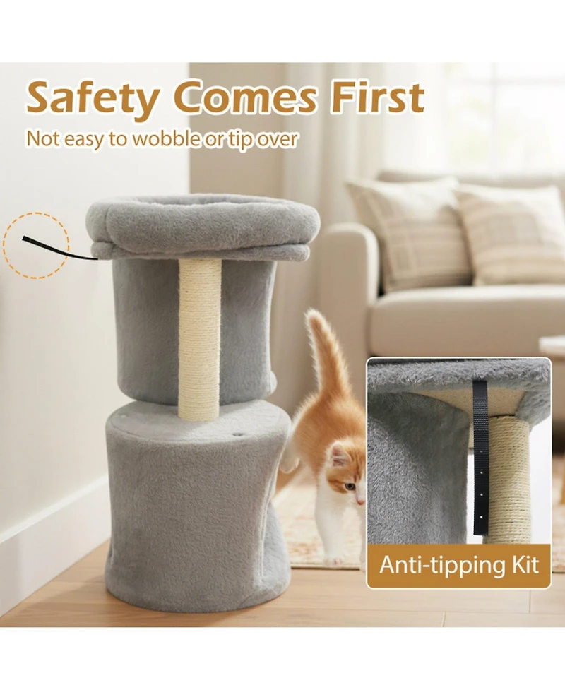 Hongge 26 Inch Cat Tower with Large Padded Perch Dual Condos and Sisal Scratching Posts